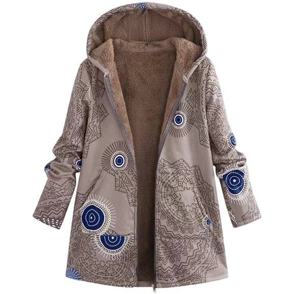 Women Warm Oversized Reversible Fleece Puffer Shearling Down Long Jackets Outerwear with Hood Circle Khaki XL