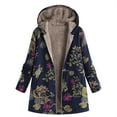 thumbnail image 1 of Women Warm Oversized Reversible Fleece Puffer Shearling Down Long Jackets Outerwear with Hood Leaf Dark Blue L, 1 of 6
