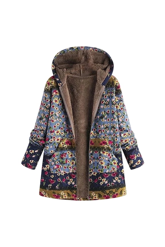 Women Warm Oversized Reversible Fleece Puffer Shearling Down Long Jackets Outerwear with Hood Positioning Blue XL