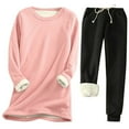 thumbnail image 1 of Women Warm Pajama Set Fleece Lined Long Sleeve Crewneck Pullover High Waist Pants Thicken Two Piece Sweatsuit Home Loungewear, 1 of 2