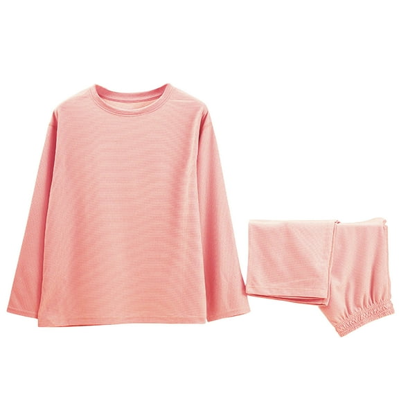 Women Warm Pant Pjs Sets Solid Color Underwear Crewneck Loungewear Full Length Bottom Drop Shoulder Nightwear Loose Fit Nightgown Long Sleeve Lounge Outfits Soft Sleepwear Fall