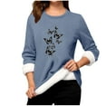 thumbnail image 1 of Women Warm Sherpa Lined Fleece Crewneck Sport Sweatshirt Pullover Loungewear Fashion Butterfly Print Tops, 1 of 2