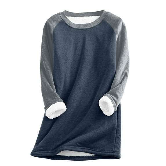 Women Warm Sherpa Lined Fleece Crewneck Sport Sweatshirt Pullover Loungewear Raglan Long Sleeve Sweaters
