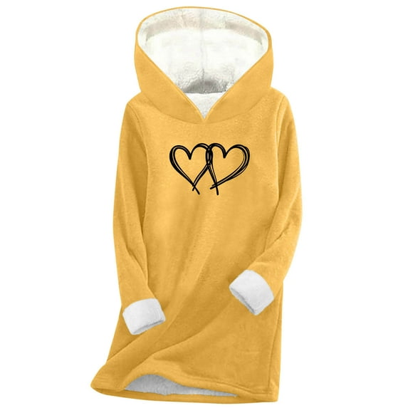 Women Warm Sherpa Lined Hoodies Cute Fleece Crewneck Sweatshirt Long Sleeve Warm Pullover Loungewear Cold Weather, 3XL Yellow