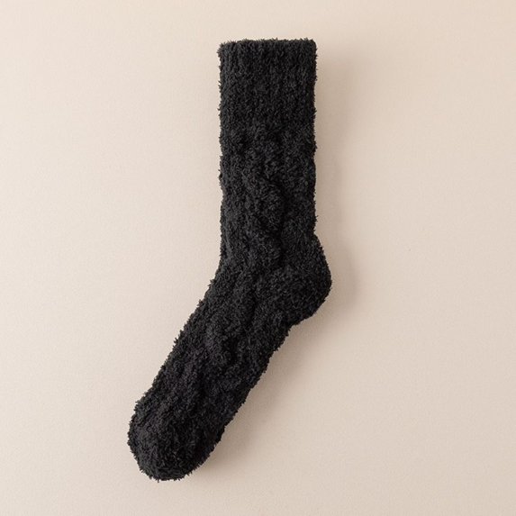 Women Warm Solid Color Soft Winter Floor Socks Coral Velvet Socks Cotton Socks BLACK