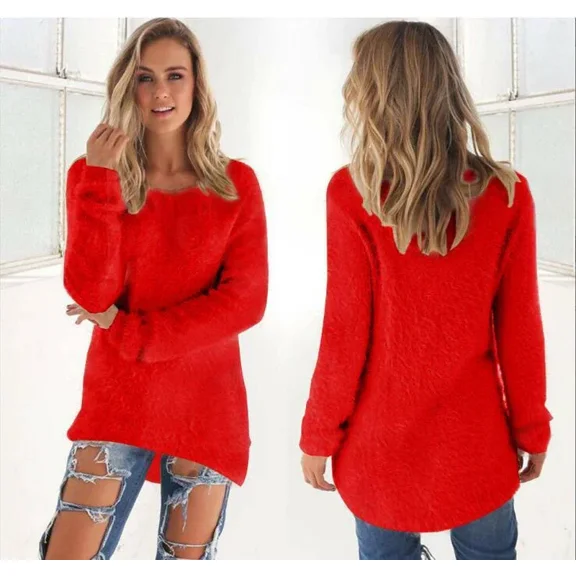 Women Warm Sweater Solid Color O Neck Loose Cotton Knitted Pullover Long Sweater Casual Oversize Blouse Ladies Hipster Clothing