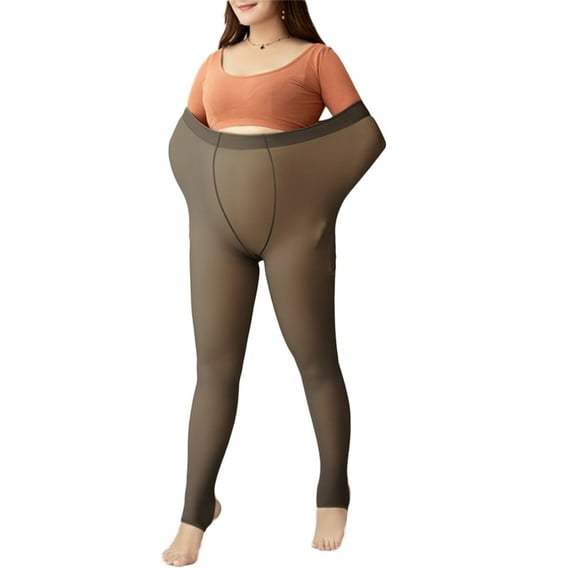 Women Warm Thin Fleece Lined Faux Translucent Pantyhose Tights Large Size Winter Autumn Thermal Leggings Stockings Pants