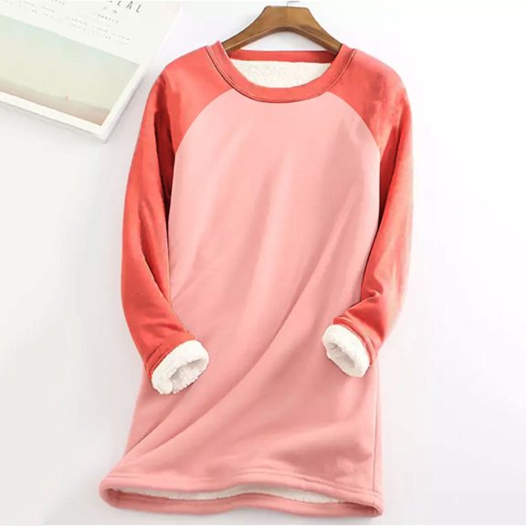Women Warm Top Blouse Thick Color Matching Soft Sweatshirt Warm Long Sleeve O Neck Underwear Top Jogging Sweatshirt Half Zip Ladies Cute Baggy Shirt Embroide Hoodies Women Hoodie Jacket Women Fall