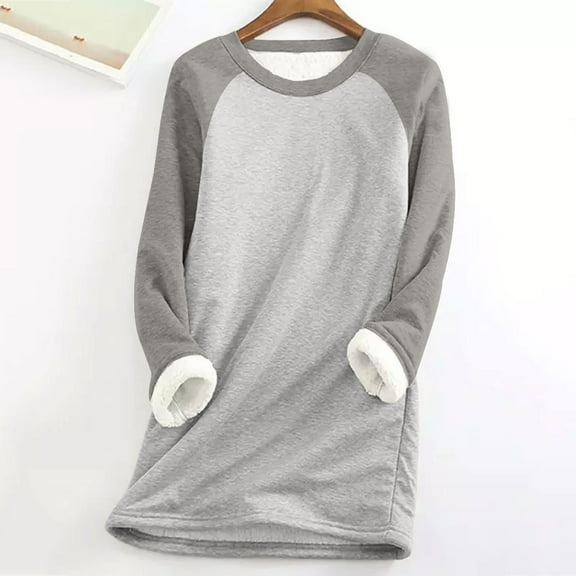 Women Warm Top Blouse Thick Color Matching Soft Sweatshirt Warm Long Sleeve O Neck Underwear Top Jogging Sweatshirt Half Zip Ladies Cute Baggy Shirt Embroide Hoodies Women Hoodie Jacket Women Fall