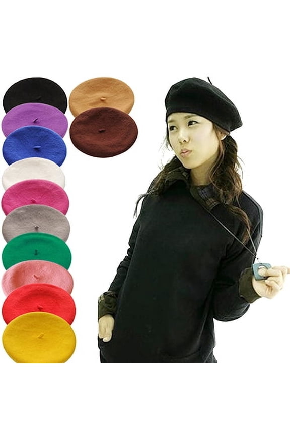 Women Warm Winter Beret French Artist Beanie Hat Ski Cap,Black