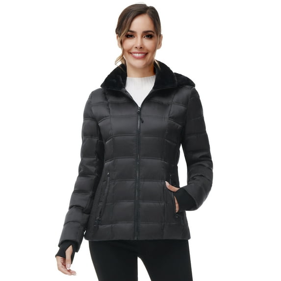 Women Warm Winter Down Puffer Jacket-Hooded Winter Puffer Coat for Women with Faux Fur Lined Hood and Collar (Black, X-Large)