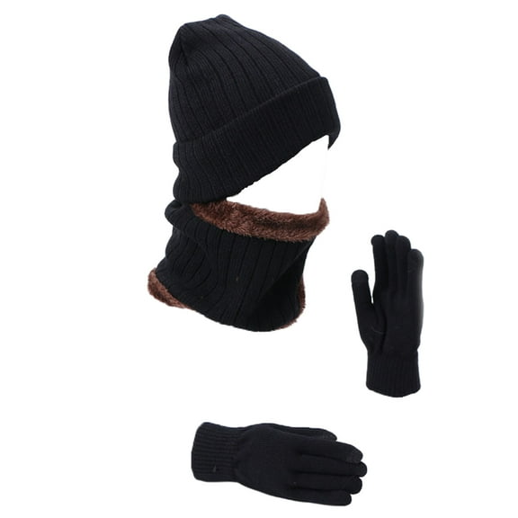 Women Warm Winter Elastic Gaiter Slouch  Glove Set for Mom Black