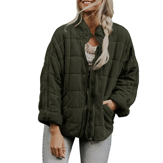Women Warm Winter Stand Collar Long Sleeve Zip Up Quilted Jackets Coat Outwear