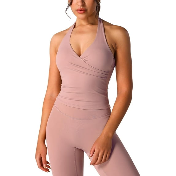 Women Warp Halter Workout Tank Sports Backless Padded Gym Yoga Tank Tops Casual Crop