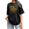 thumbnail image 1 of Women Washed Fireworks and balloon 2026 Top Hat Theme Graphic Tee T Shirt Tops Short Sleeve Round Neck Black S-2XL Plus Size, 1 of 5