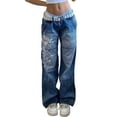 thumbnail image 1 of EMMIOL Women's Low Rise Cargo Jeans - Y2K Wide-Leg Baggy Denim Pants with Heart Pattern, 1 of 8