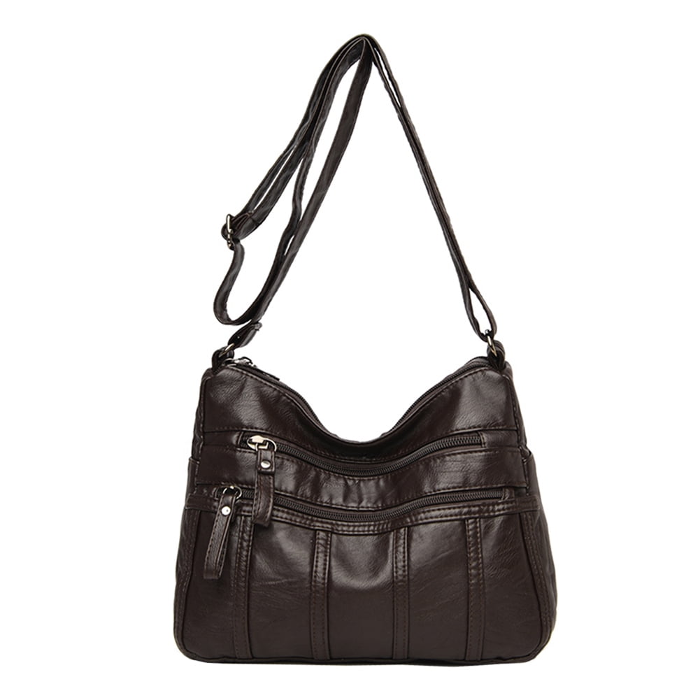 Women Washed PU Crossbody Bag Multi Pocket Shoulder Handbags, Dark