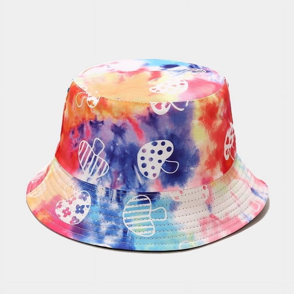 Women Washed Packable Summer Beach Sun Hats Mens Womens Tie-dye Bucket Hat