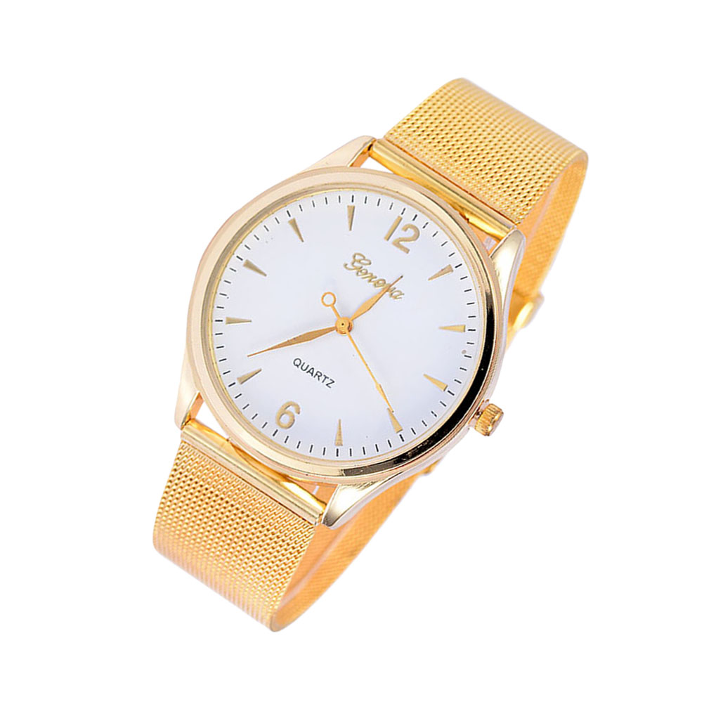 Women Watch Brand Golden Simple Ultra-thin strap Mesh Belt Crystal Quicksand Beads Quartz Luxury Band Creative Quartz Woman Bracelet Wristwatch (White Surface)