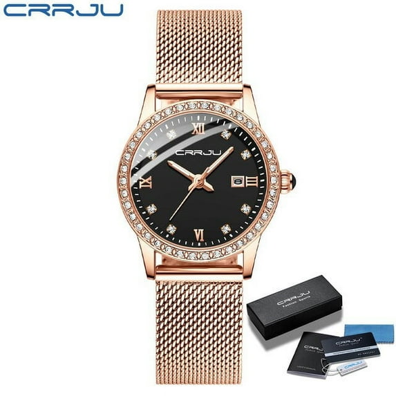 Women Watch Crrju Fashion Luxury Diamond Watches Ladies Dress Simple Mesh Bracelet Waterproof Quartz Watches Zegarek Damski - Quartz Wristwatches