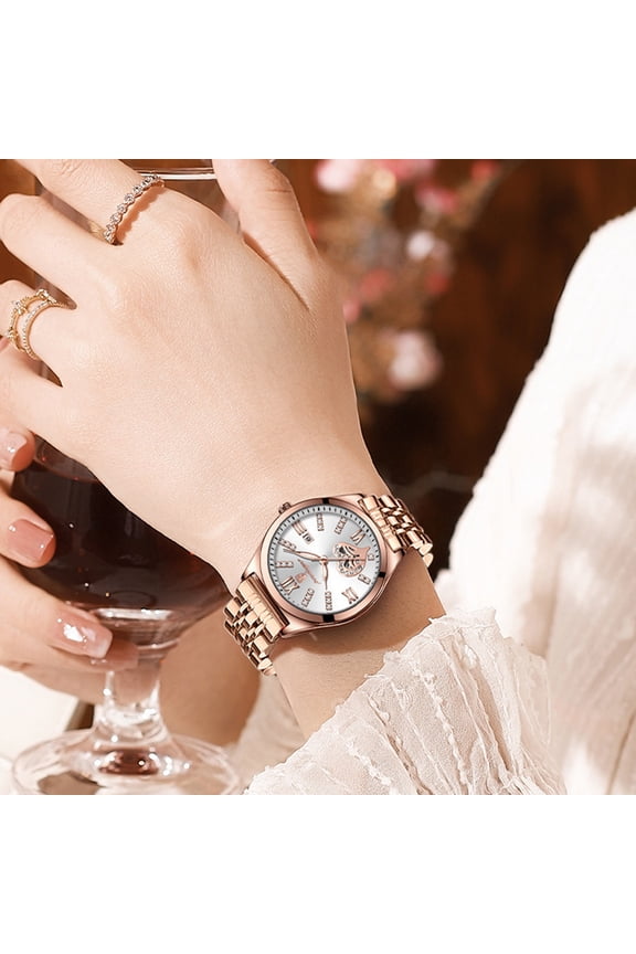 Women Watch Waterproof Luminous Stainless Strap,Round Calendar Display Fashion Wristwatch