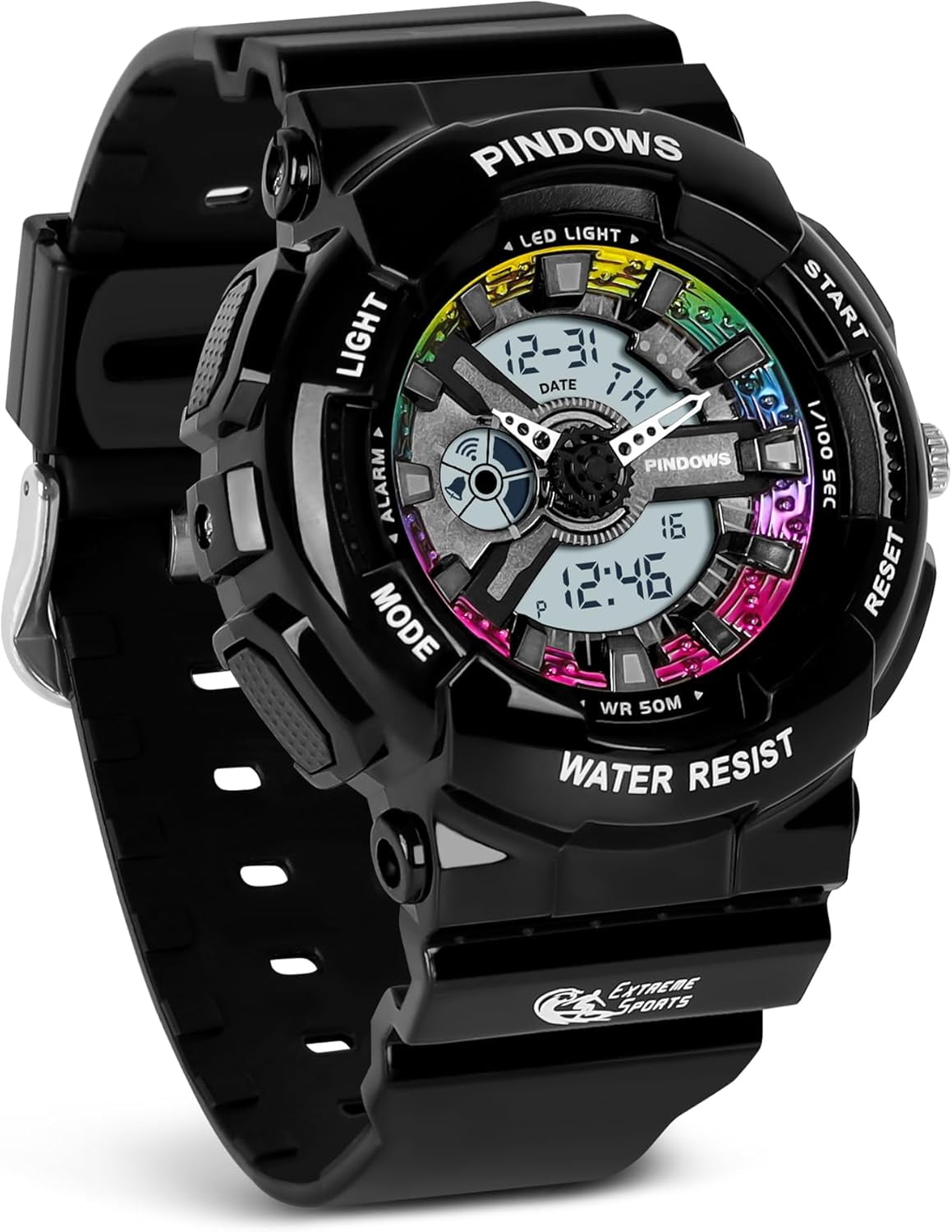 Women Watch for Women Teenagers Watch Outdoor Waterproof Digital Sports Analog Watches for Ladies Students with Stopwatch Alarm Countdown Dual Display 7 Color LED Backlight