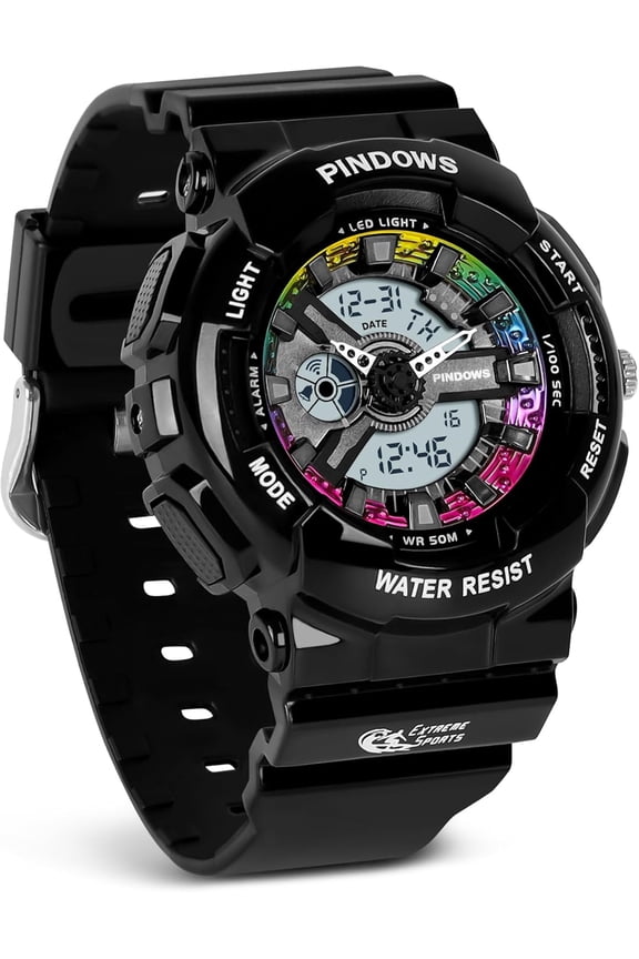 Women Watch for Women Teenagers Watch Outdoor Waterproof Digital Sports Analog Watches for Ladies Students with Stopwatch Alarm Countdown Dual Display 7 Color LED Backlight
