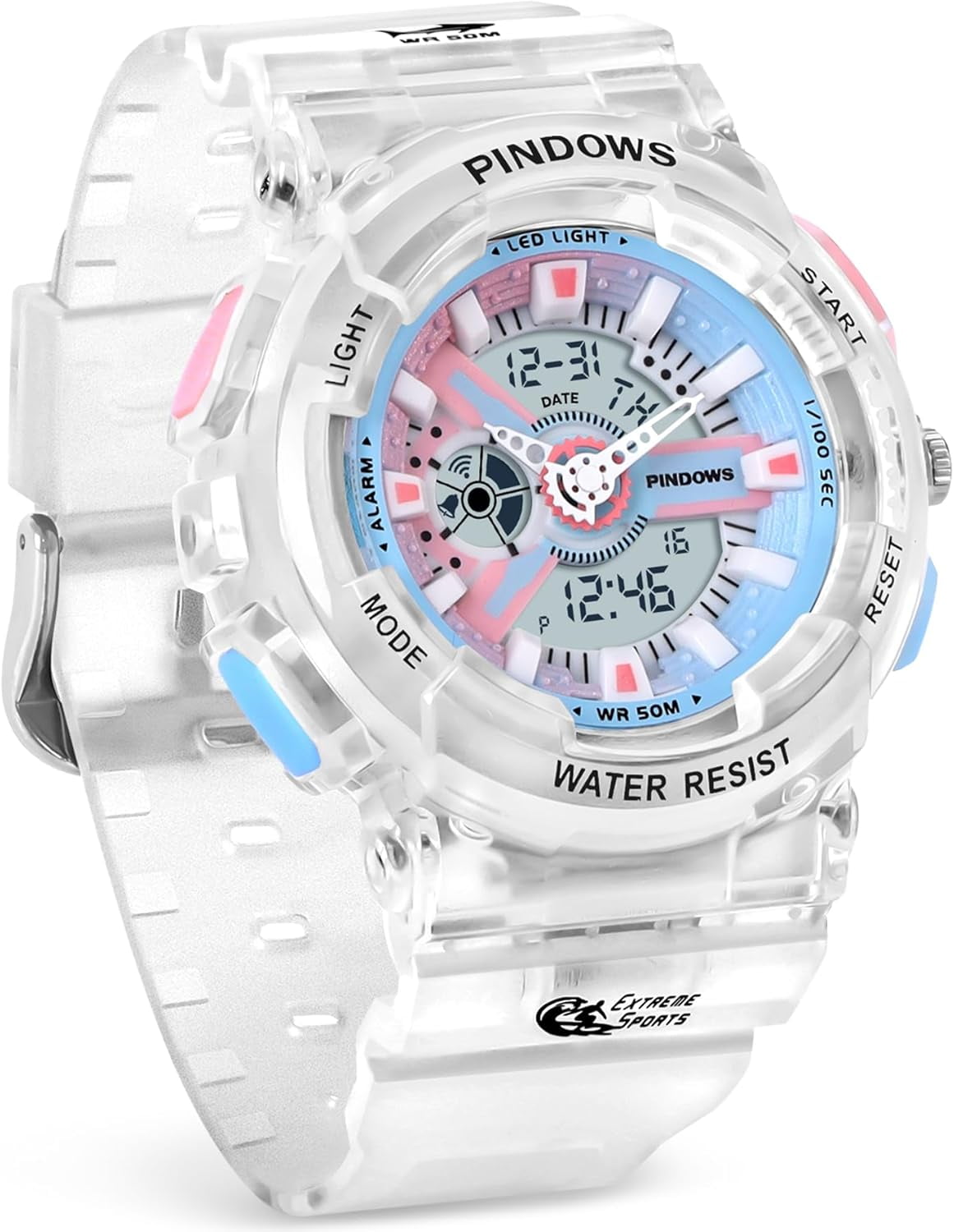 Women Watch for Women Teenagers Watch Outdoor Waterproof Digital Sports Analog Watches for Ladies Students with Stopwatch Alarm Countdown Dual Display 7 Color LED Backlight