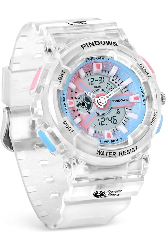 Women Watch for Women Teenagers Watch Outdoor Waterproof Digital Sports Analog Watches for Ladies Students with Stopwatch Alarm Countdown Dual Display 7 Color LED Backlight