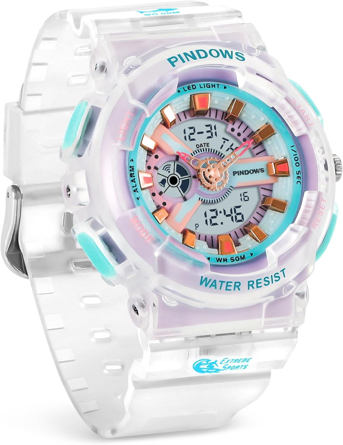 Women Watch for Women Teenagers Watch Outdoor Waterproof Digital Sports Analog Watches for Ladies Students with Stopwatch Alarm Countdown Dual Display 7 Color LED Backlight