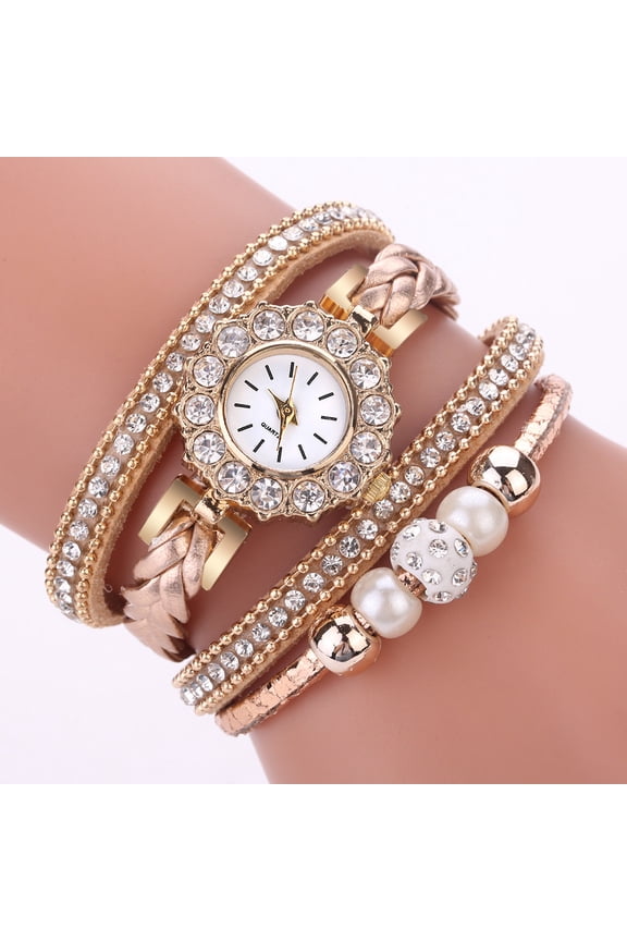 Women Watches Vintage Weave Wrap Quartz Wrist Watch Bracelet for Ladies Ladies Watch Personality Circle Fashion Watch Bracelet Watch Beige