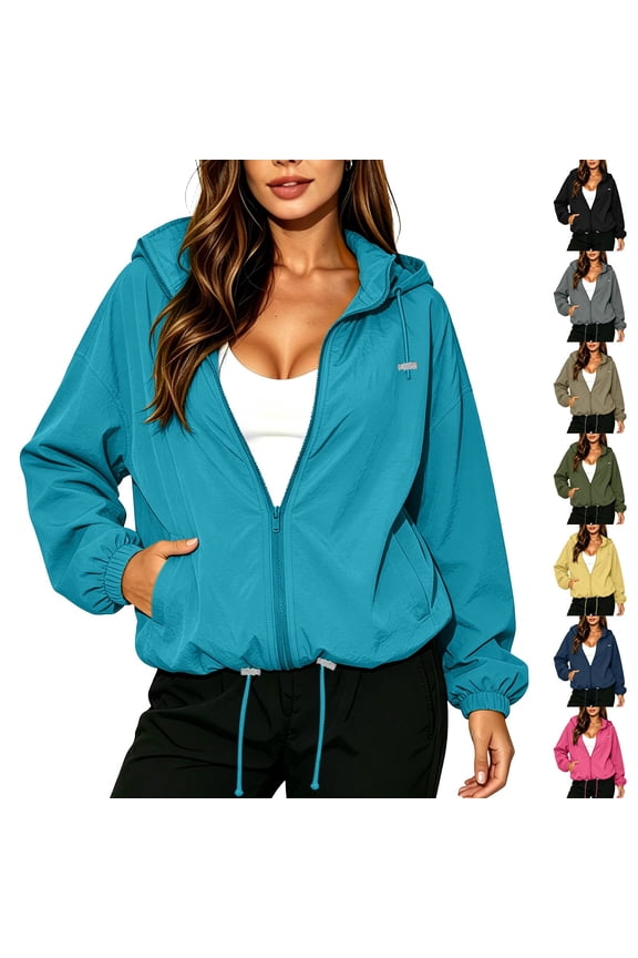 Women Water Resistant Sun Protection Full Zip Hooded Windbreaker Jacket Lightweight Outdoor Hiking Coat with Pockets Breathable Sport Tops for Spring Fall S-3XL Yellow
