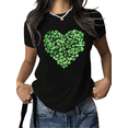 thumbnail image 1 of Women Watercolor Heart Clover Cotton Graphic Tee Round-neck Printed Cotton T Shirt Black S-5XL, 1 of 5