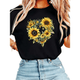 thumbnail image 1 of Women Watercolor Sunflower Heart Bouquet Graphic Tees T Shirt Tops Round neck Printed Cotton T Shirt Black S-5XL, 1 of 5