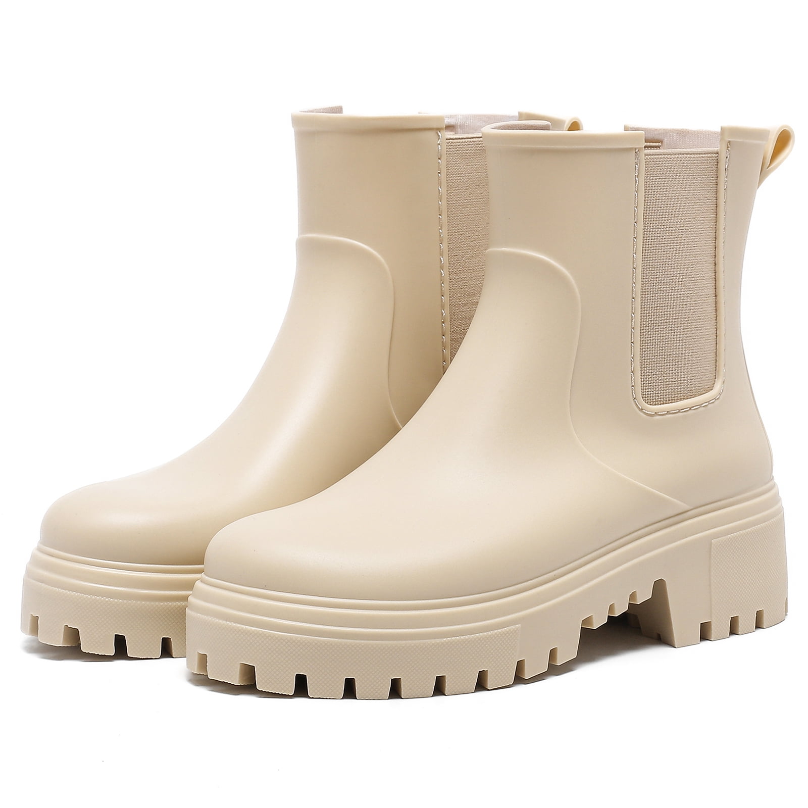 Lcamaw Women's Short Rain Boots, Rubber Waterproof Chelsea Boots for Women, Anti-Slipping Lightweight Comfortable Ankle Garden Outdoor Shoes