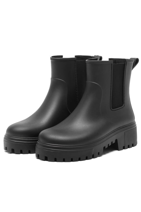 Women's Short Rain Boots, Rubber Waterproof Chelsea Boots for Women, Anti-Slipping Lightweight Comfortable Ankle Garden Outdoor Shoes