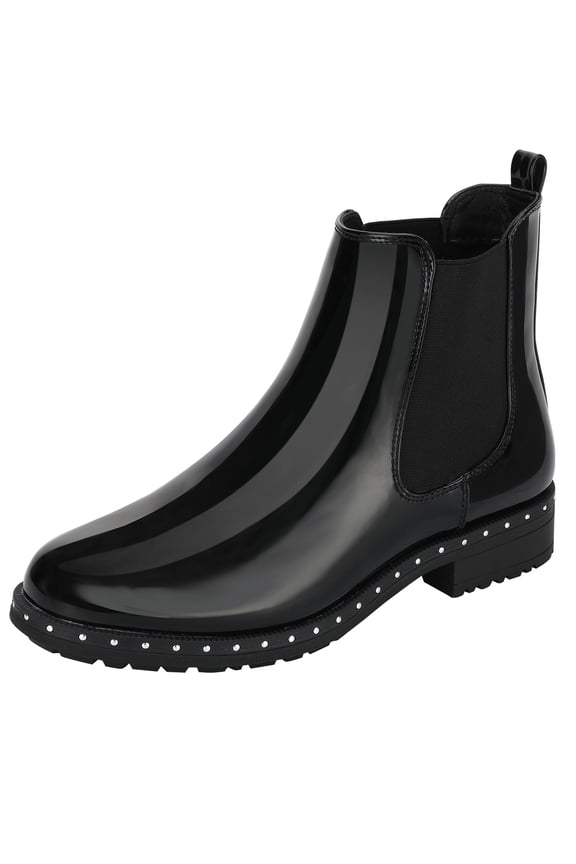 Women Waterproof Chelsea Boots Rubber Ankle Rain Boots Anti Slip Booties Slip on shoes Black 7