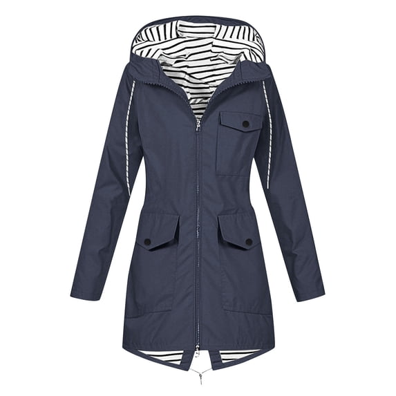 Women Waterproof Jacket Rain Jacket Women Solid Color Long Sleeves Mid-Length Style Hooded Rain Jacket Outdoor Hooded Windproof Waterproof Loose With Multiple Pocket Raincoat Hiking Travel Coat