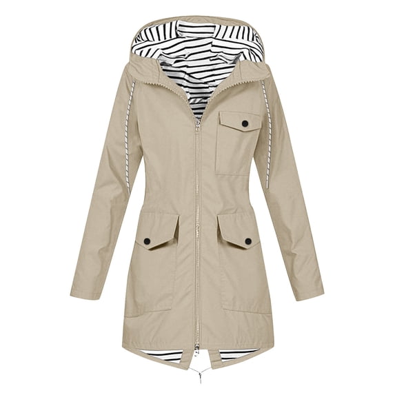 Women Waterproof Jacket Rain Jacket Women Solid Color Long Sleeves Mid-Length Style Hooded Rain Jacket Outdoor Hooded Windproof Waterproof Loose With Multiple Pocket Raincoat Hiking Travel Coat