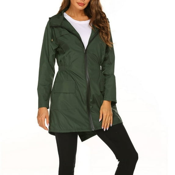 Women Waterproof Lightweight Rain Jacket Packable Outdoor Hooded Raincoat
