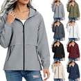 thumbnail image 1 of Women Waterproof Lightweight Rain Jacket Solid Color Mid Waterproof Hooded Rain Jacket Lightweight Zip-Up Windbreaker With Pockets, 1 of 8