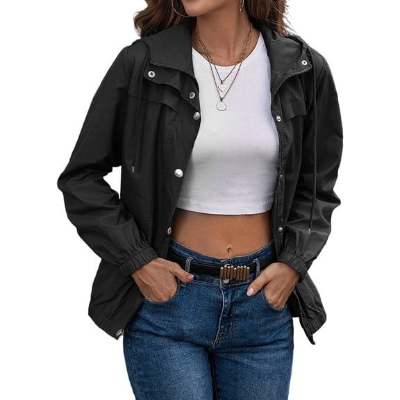 Women Waterproof Long Hooded Rain Jacket Trench Coats Windbreaker Travel Jacket Black XL