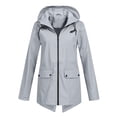 thumbnail image 1 of Women Waterproof Long Sleeves Zipper Hooded Long Light Raincoats Travel Hooded Trench Coats Gray XXL, 1 of 6