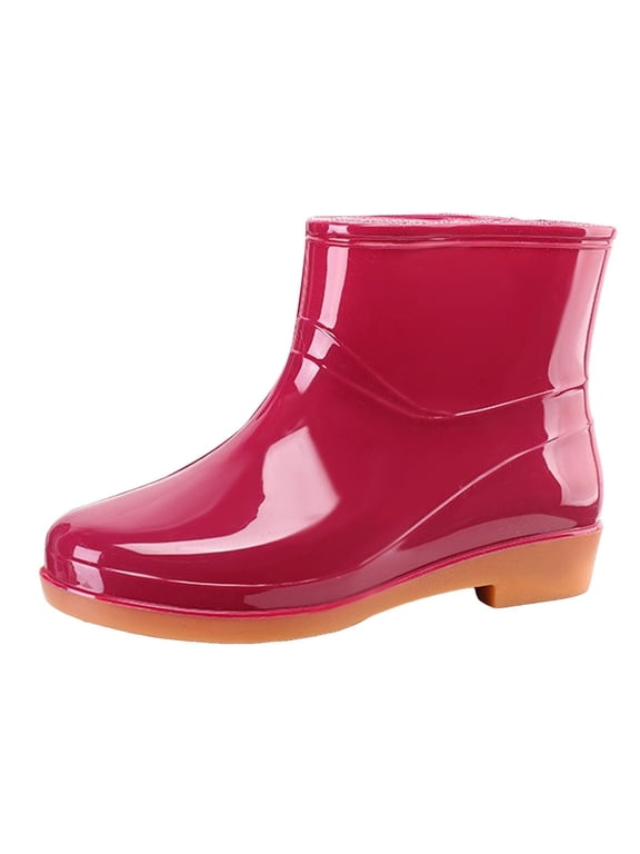Women Waterproof Mid Calf Rain Boots, Wear Resistant Rubber Outsole Slip On Outdoor Rain Shoes Red 36