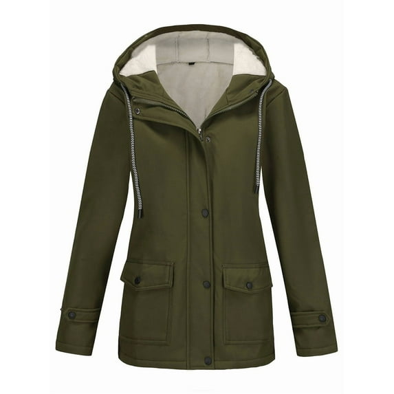 Women Waterproof Rain Jacket, Hooded Windbreaker Trench Coat for Hiking Travel Outdoor Army Green XXL