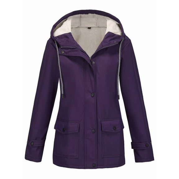 Women Waterproof Rain Jacket, Hooded Windbreaker Trench Coat for Hiking Travel Outdoor Dark Purple L