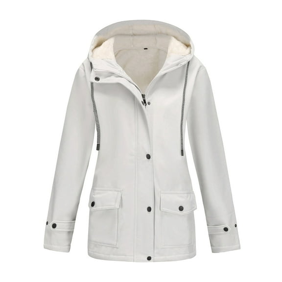 Women Waterproof Rain Jacket, Hooded Windbreaker Trench Coat for Hiking Travel Outdoor White Gray XL