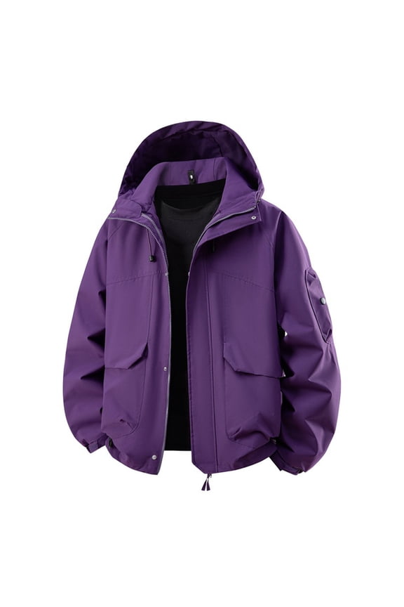 Women Waterproof Windbreaker Jacket Full Zip Adjustable Hooded Plus Size Outdoors Hiking Winter Coat with Pockets (3XL, Purple)
