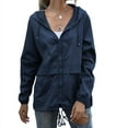 thumbnail image 1 of Women Waterproof Windbreaker Jacket, Lightweight Drawstring Hooded Outdoor Rain Jacket with Pockets, Casual Zip Up Front Jacket for Women Navy Blue X-Large, 1 of 5