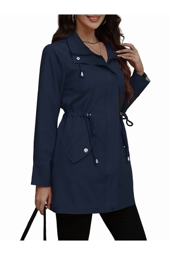 Women Waterproof with Hood Trech Coat for Women Light-Weight Raincoats Packable Windbreaker Navy Blue S